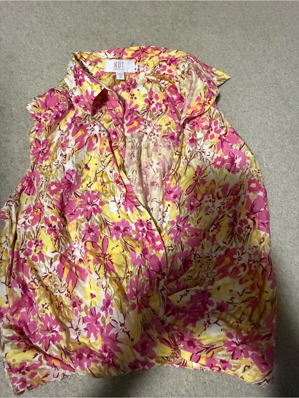 Kut from the Kloth Pink and Yellow Floral Sleeveless Blouse